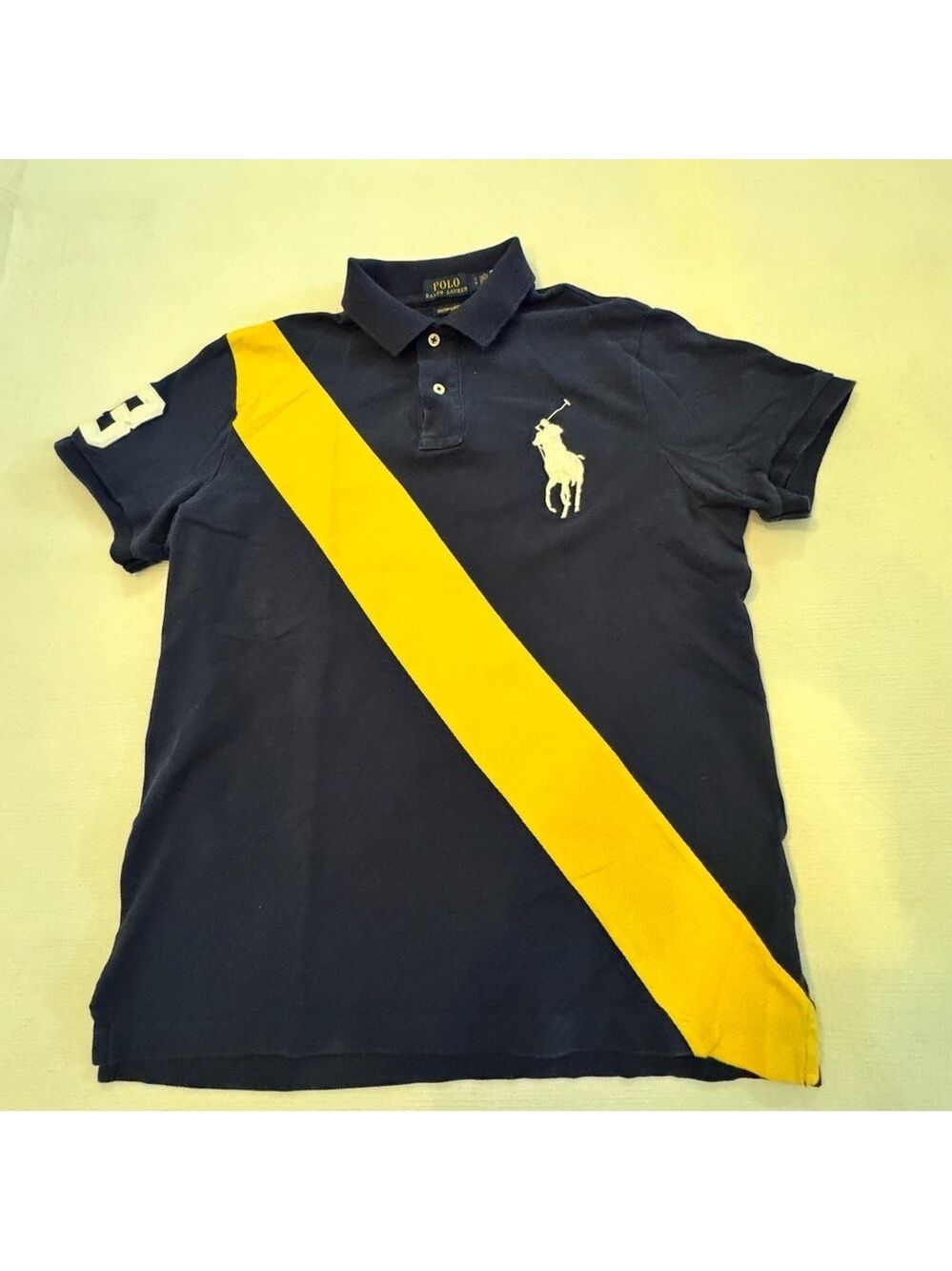 Polo by Ralph Lauren Blue and Yellow Sporty Polo Shirt Large